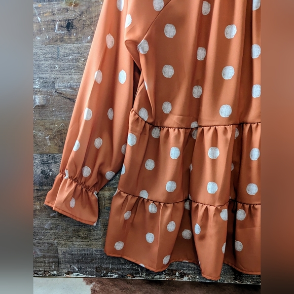 Boho Orange Polka Dotted Tiered Tunic - Picture 5 of 16